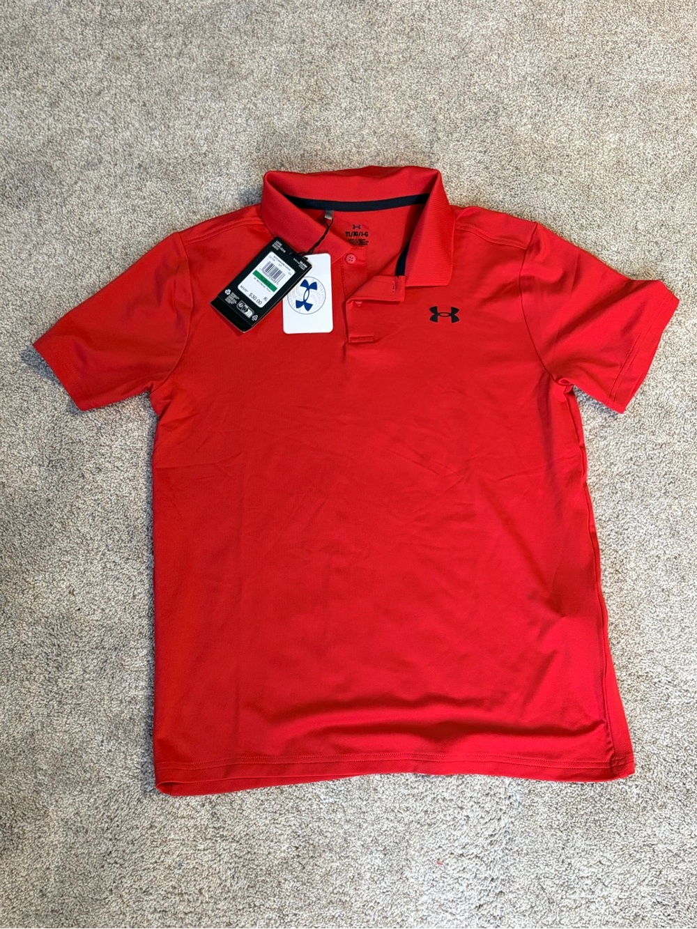 NWT Under Armour Youth Red Polo Shirt with Black Logo